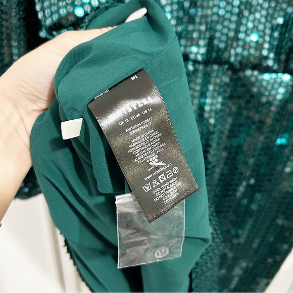 Whistles Dena Teal Sequin Long Sleeve Mini Dress Size US 14 - Picture 10 of 12